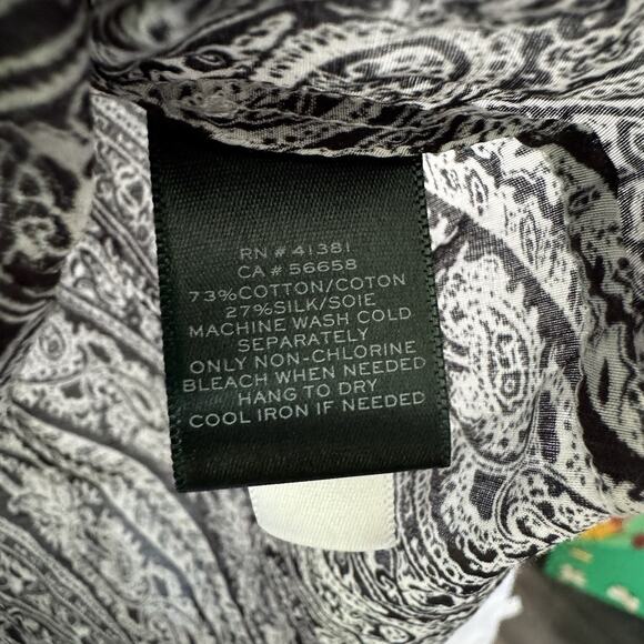 Lauren Ralph Lauren Paisley Cotton Silk Blend Button Front Long Sleeve 1X - Picture 6 of 9